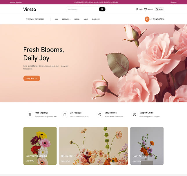 Vineta’s web development project screenshot