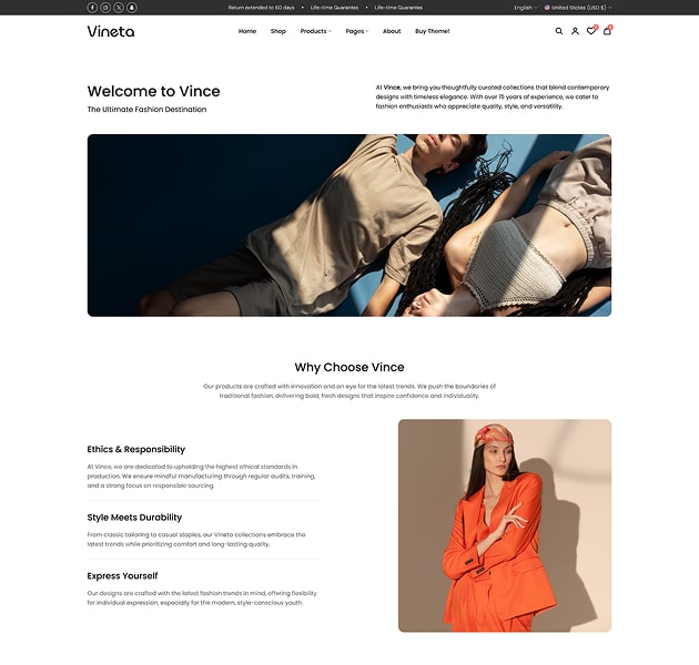 Vineta’s web development project screenshot
