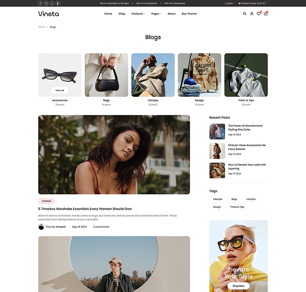 Vineta’s web development project screenshot