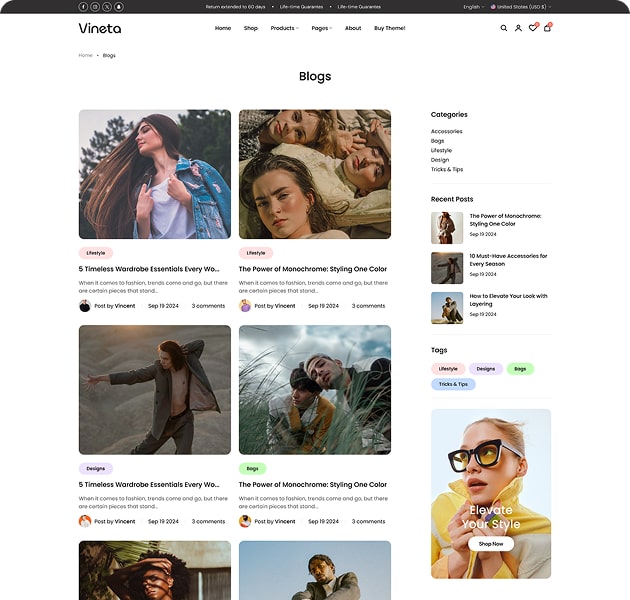 Vineta’s web development project screenshot