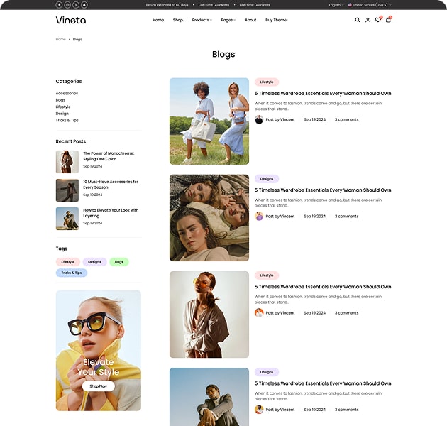 Vineta’s web development project screenshot