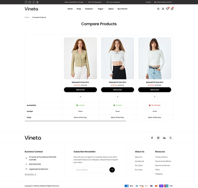 Vineta’s web development project screenshot