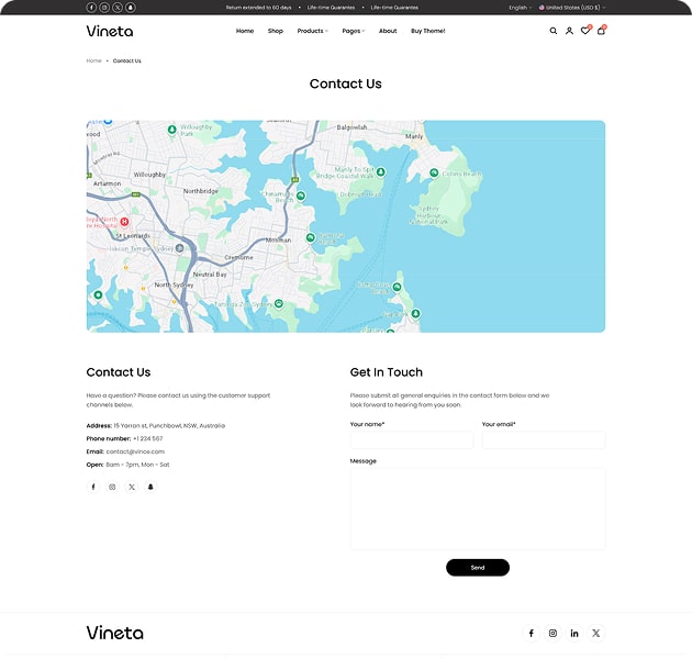 Vineta’s web development project screenshot